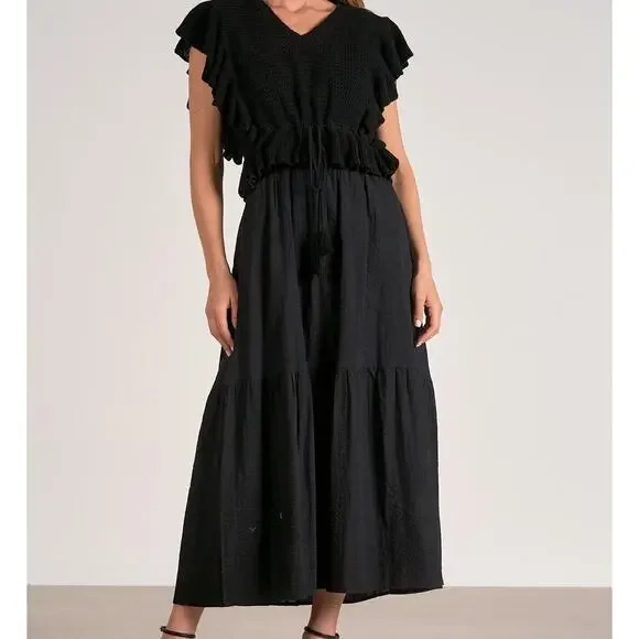 Elan The Aurora Dress Black Midi Dress w/Black over sweater vest Size S - Picture 2 of 16